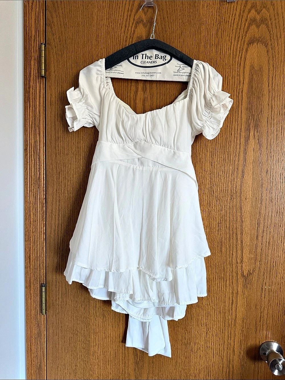 Francesca's Vimmi Satin Tiered Romper Mini Dress White Medium